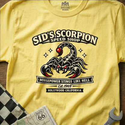 SID'S SCORPION SPEED SHOP Horsepower Stings Like Hell Shirt