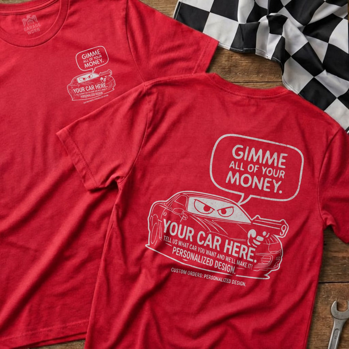 Gimme All Of Your Money Personalized Car product type
Gimme Money T-shirt
Personalized Car
Custom Car Design
Automotive T-shirt
Racing Fan Gift
Funny Car Shirt
Graphic Tee
Red T-shirt
Unique Design
Car Enthusiast
Money Design
Custom Apparel
Garage Worn
Hot Rod Shirt
JDM Car Shirt
Sports Car Tee
Personalized Gift
Driver Humor
Auto Mechanic
Speed Demon
