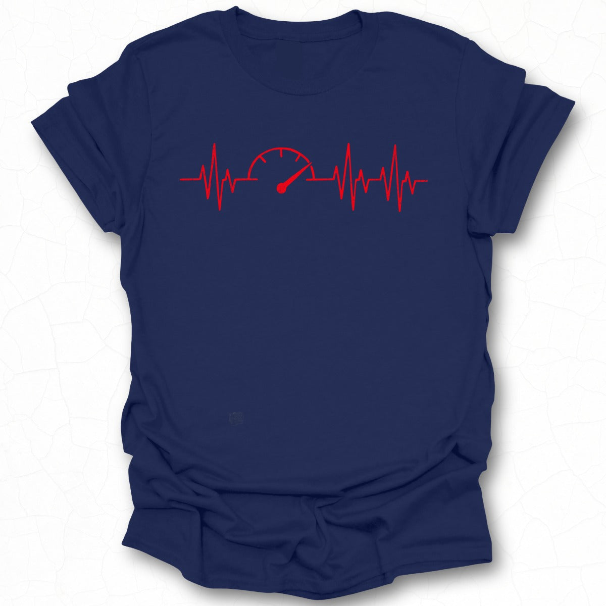 Blue T-shirt with Heartbeat and Speedometer Print Design