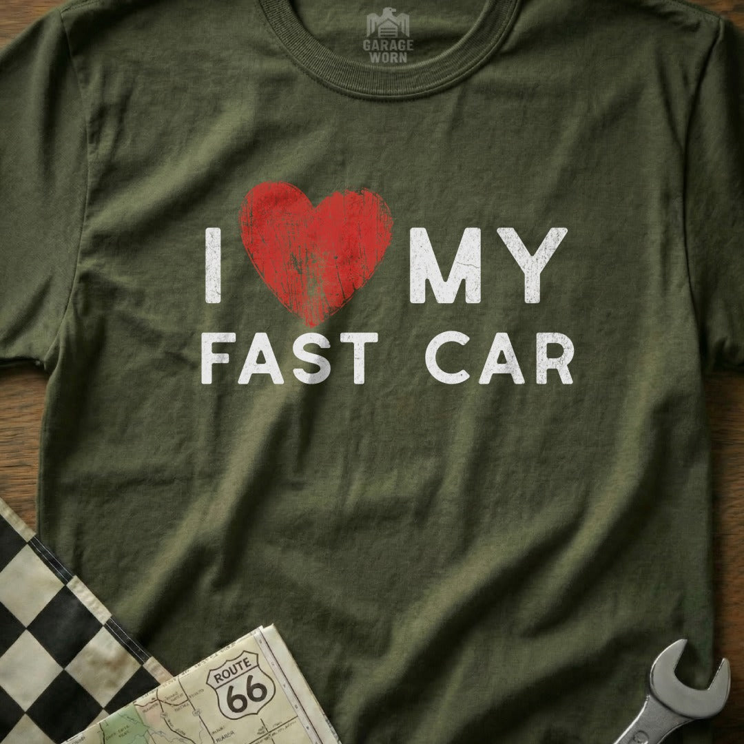 I Heart My Fast Car Graphic Tee for Auto Enthusiasts