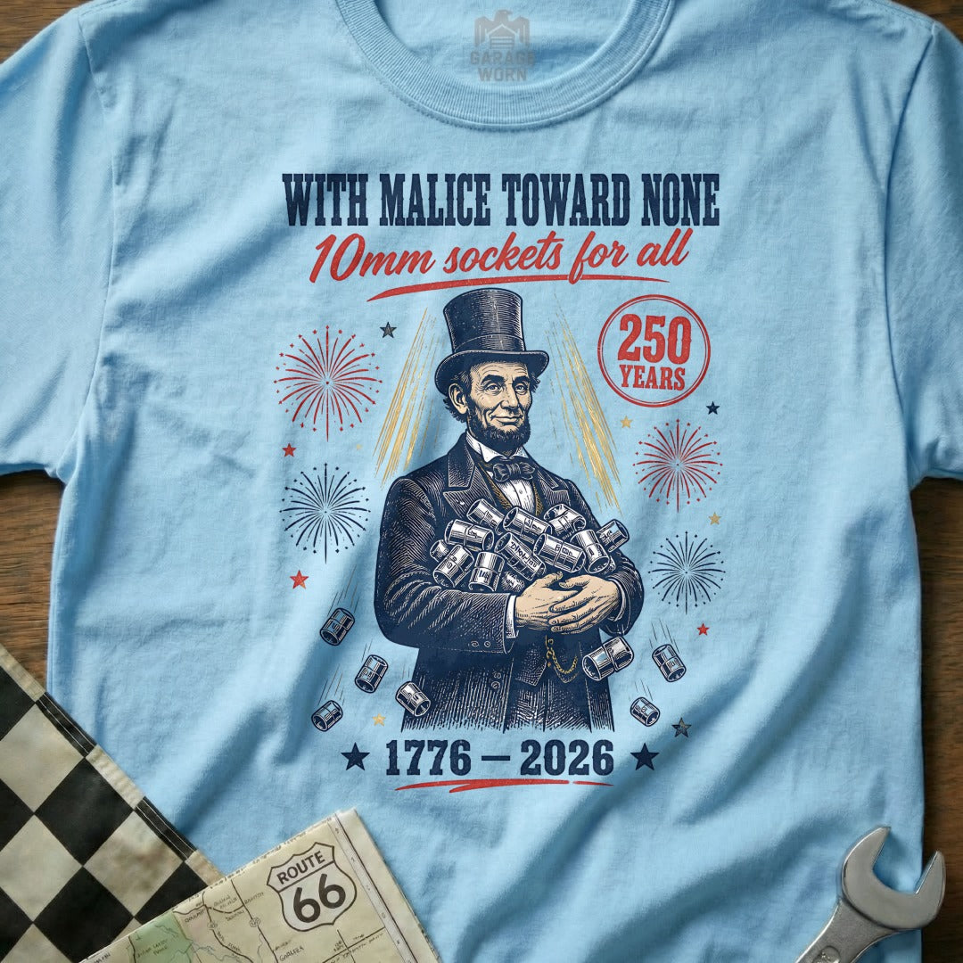 Abraham Lincoln holding 10mm sockets with 250 Years and 1776-2026 text.