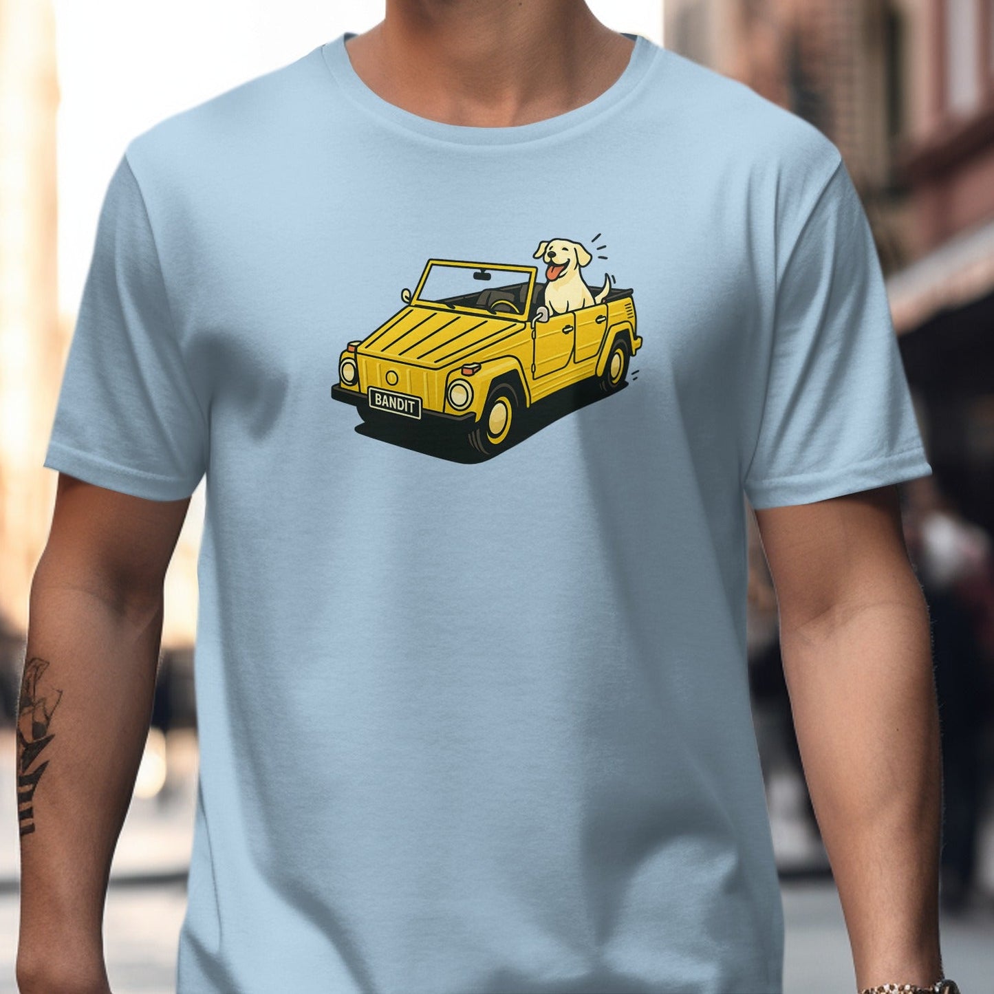 Happy Dog Driving Yellow Car Graphic T-Shirt product