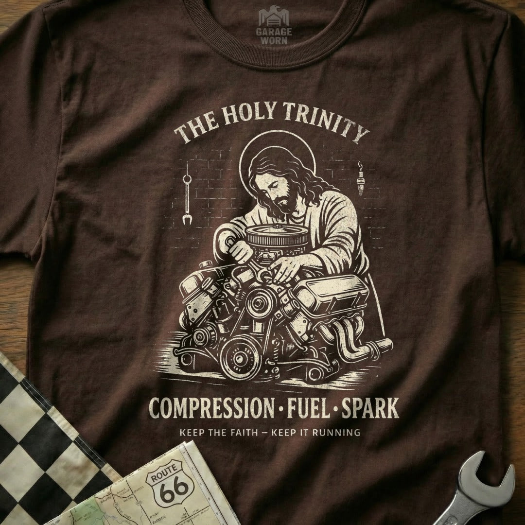 THE HOLY TRINITY Keep The Faith Keep It Running product type
Jesus
Holy Trinity
Mechanic
Engine
Automotive
Car Enthusiast
Auto Repair
Religious Humor
Christian Mechanic
Compression Fuel Spark
Keep The Faith
Keep It Running
Hot Rod
Classic Car
Garage Worn
Route 66
Vintage Car
Car Lover
Engine Repair
Funny Jesus