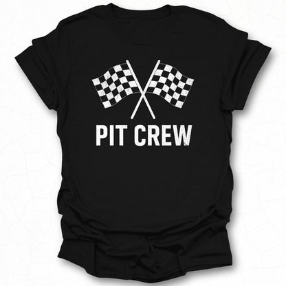 Pit Crew Graphic Tee with Racing Flags Design