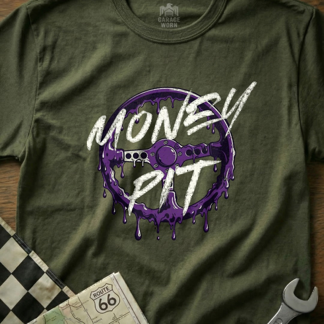 Money Pit Purple Steering Wheel Graphic T-Shirt