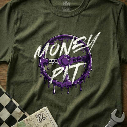Money Pit Purple Steering Wheel Graphic T-Shirt