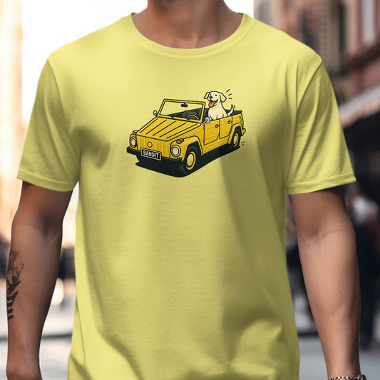 Cute Dog Driving Yellow Convertible T Shirt product