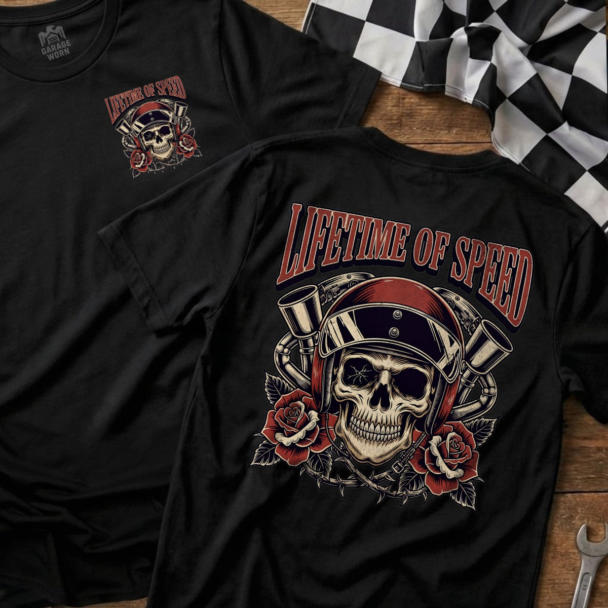 Lifetime of Speed Skull Helmet Design T-Shirt