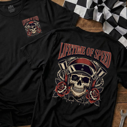 Lifetime of Speed Skull Helmet Design T-Shirt