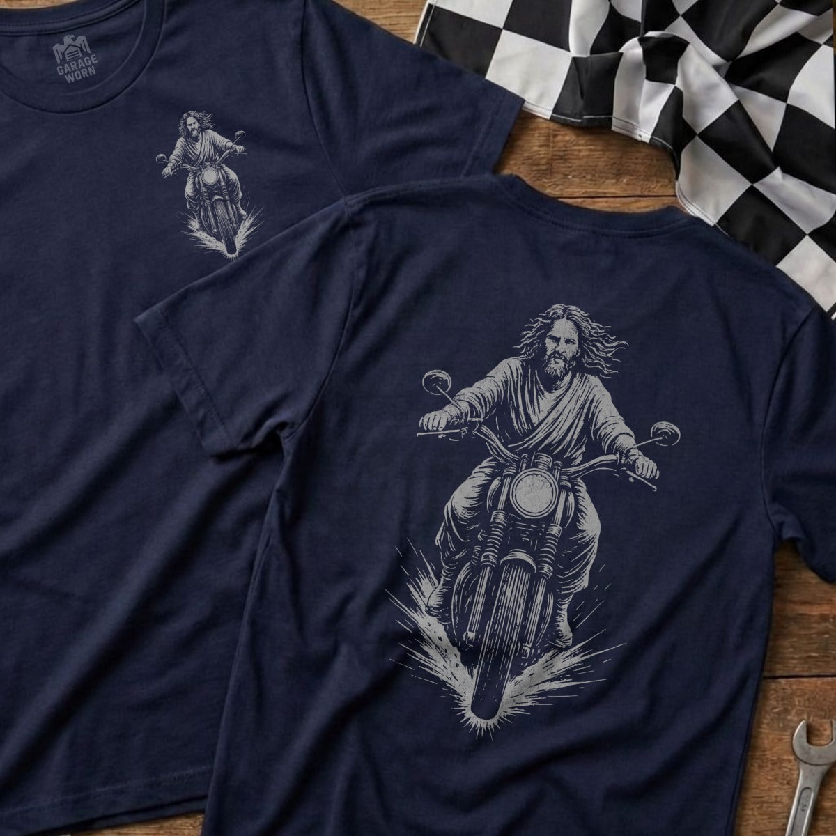 Jesus Riding Motorcycle Graphic T-shirt for Men
