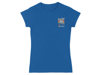 Blue t-shirt with "Road Trip 66" graphic and Route 66 shield logo.