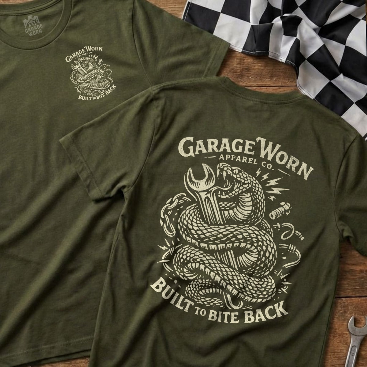 Garage Worn Built To Bite Back Snake Wrench T-shirt product type