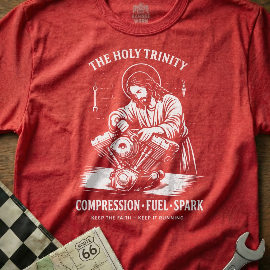 The Holy Trinity Compression Fuel Spark Jesus Motorcycle Engine product type
Jesus
Motorcycle
Engine
Holy Trinity
Compression
Fuel
Spark
Biker
Mechanic
Christian
Faith
V-Twin
Route 66
Garage Worn
Spiritual
Rider
Motor
Workshop
Red
Graphic