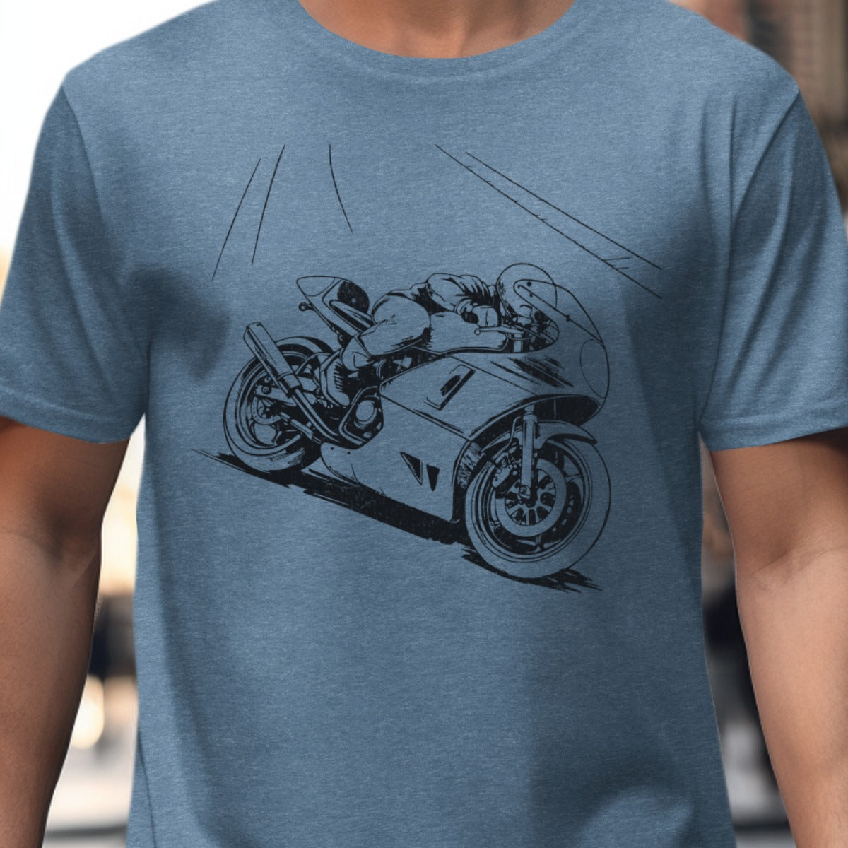 Motorcycle Rider Graphic Print Blue T-Shirt product type