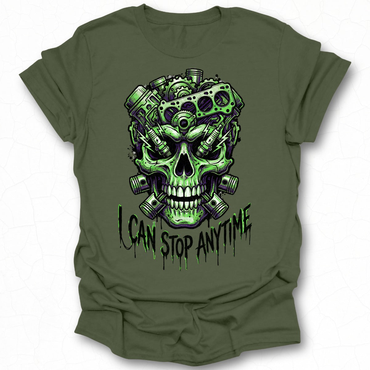 Skull Graphic Tee with I Can Stop Anytime Typography