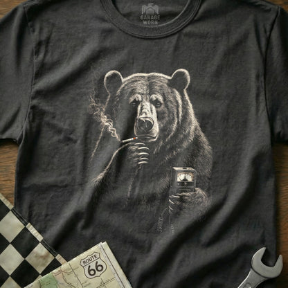 Bear wearing sunglasses and holding a cigarette and radio.