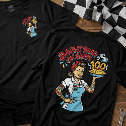 Sweetest Road On Earth 100 Pie Pinup Route 66 T-shirt