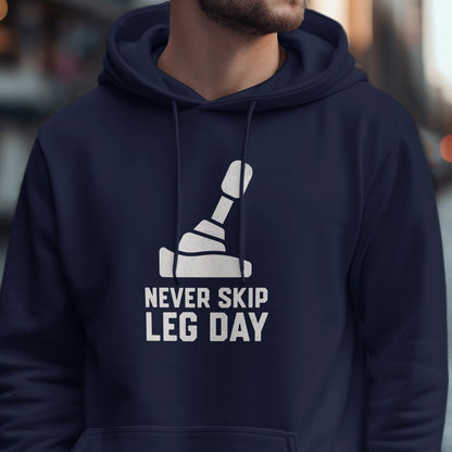 Never Skip Leg Day Funny Gym Hoodie for Fitness Enthusiasts