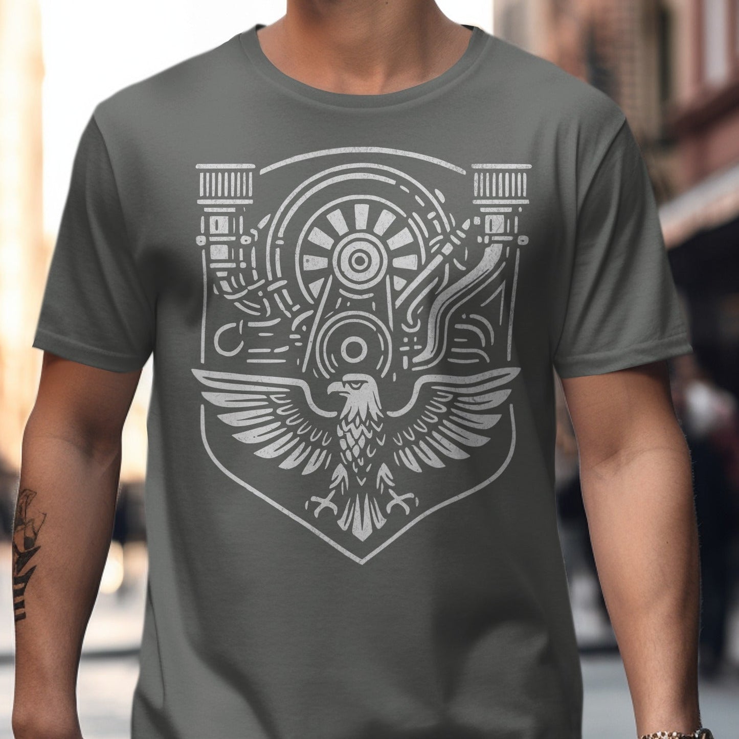 Steampunk Engine and Eagle Graphic T-Shirt product
