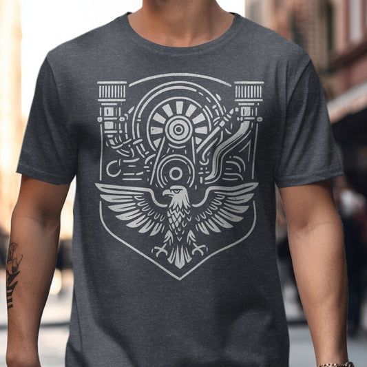 Mechanical Bird Graphic on Dark Grey T-Shirt product type