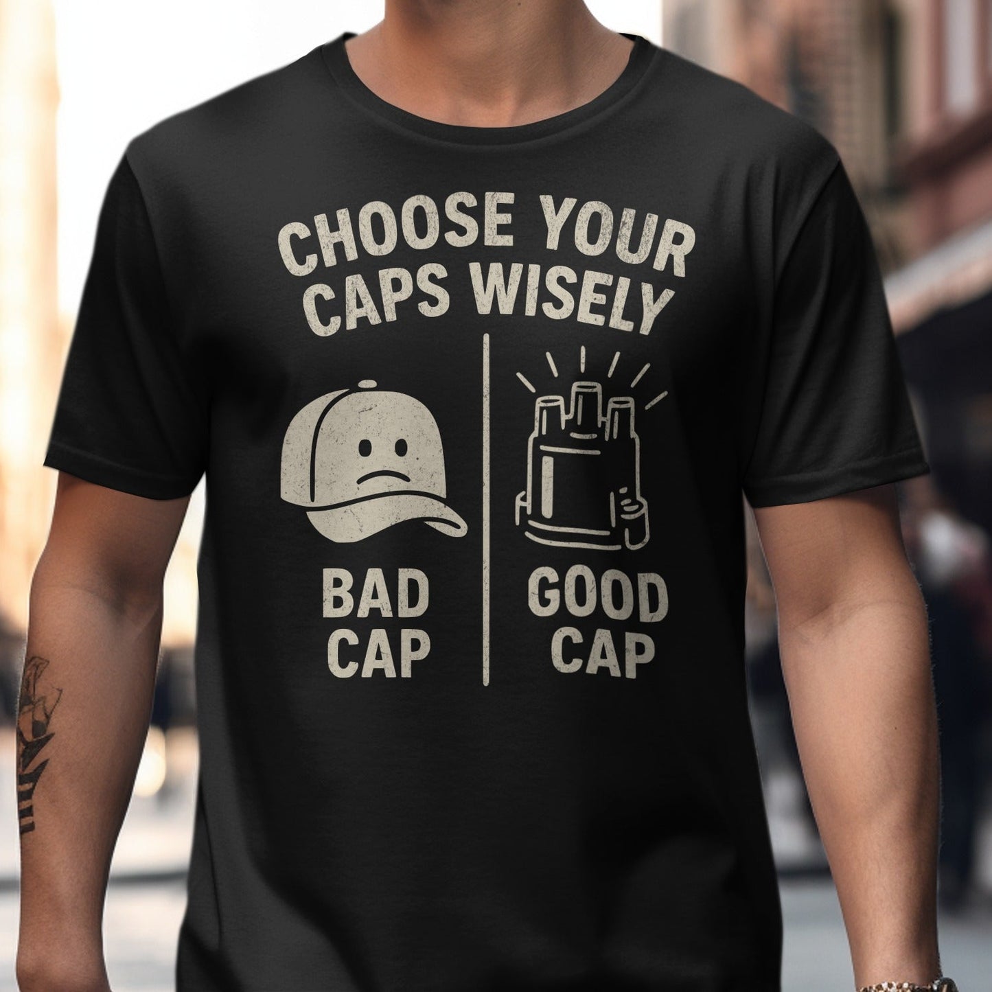 Choose Your Caps Wisely Printed Black Shirt product