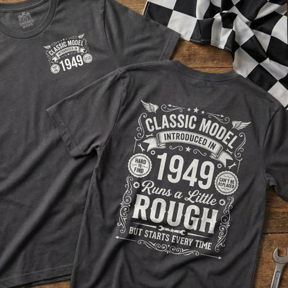 Dark gray t-shirt with "Classic Model Introduced in 1949" text.