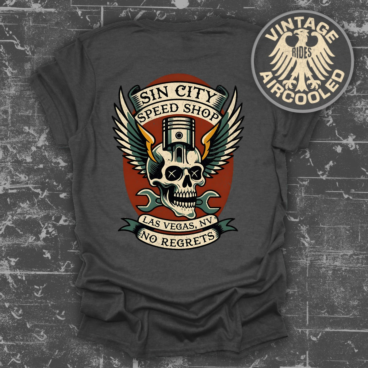 Sin City Speed Shop Las Vegas Skull Graphic Shirt