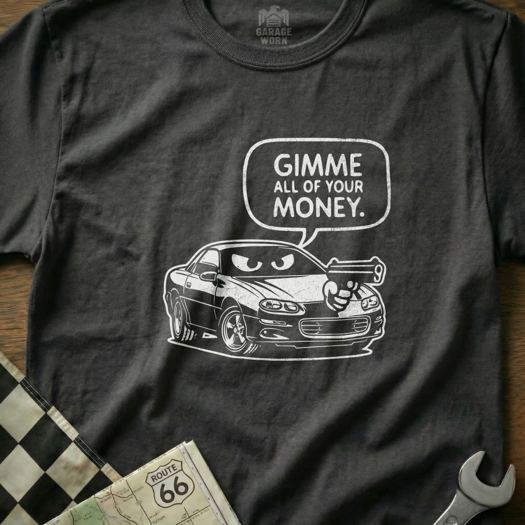 Gimme All Of Your Money Car Gun Humor product type
Car T-shirt, Funny Graphic Tee, Automotive Humor, Muscle Car Shirt, Car Guy Gift, Vintage Auto Design, Hot Rod Apparel, Custom Car Art, Unique Car Lover, Retro Vehicle Tee, Street Racing Style, Robber Car Cartoon, Money Grab Theme, Aggressive Car Art, Auto Mechanic Humor, Garage Worn Aesthetic, Camaro Fan Gear, Quirky Automotive, Graphic Novelty Shirt, Speed Enthusiast