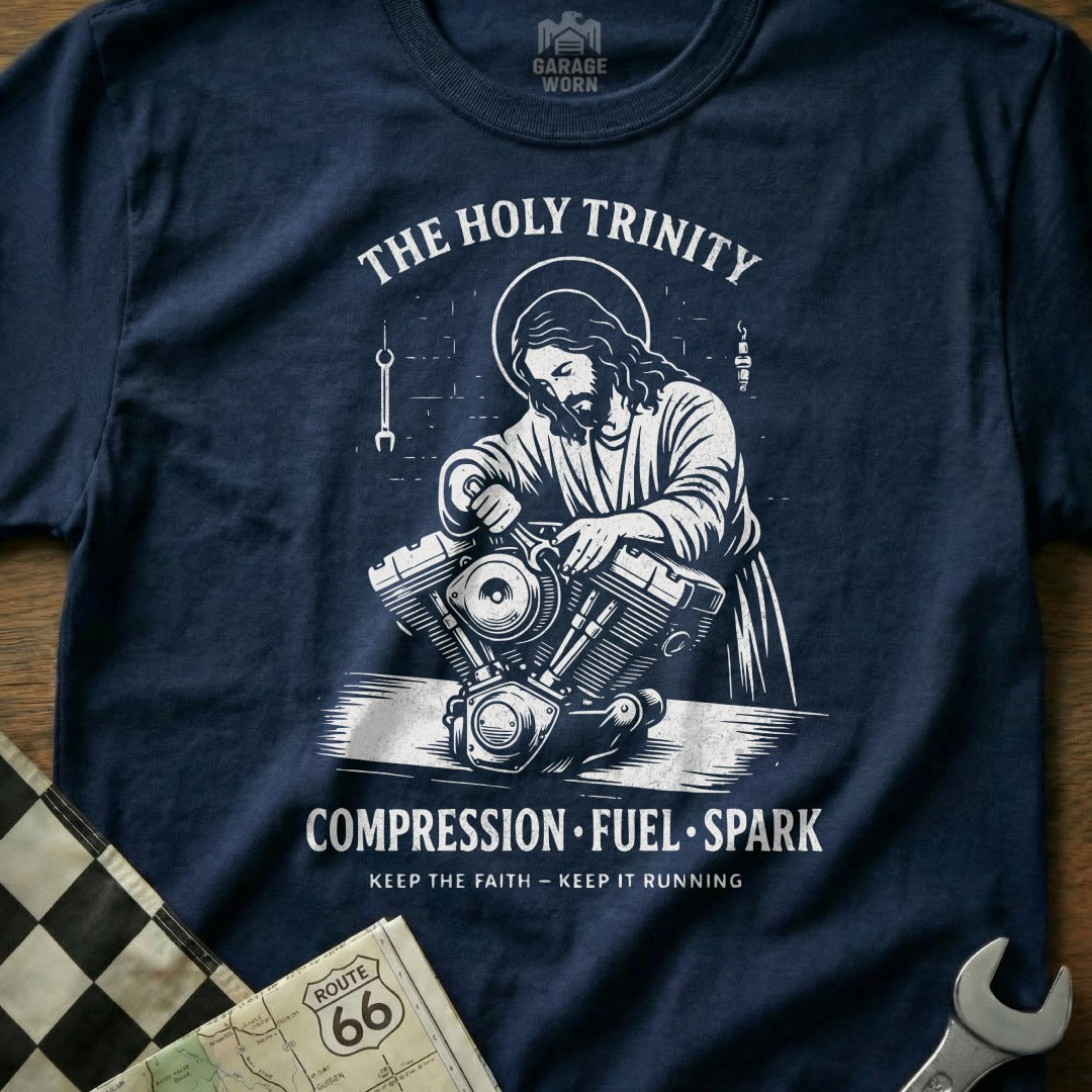 THE HOLY TRINITY COMPRESSION FUEL SPARK Jesus product type

Jesus Motorcycle Engine Mechanic Holy Trinity Compression Fuel Spark Faith Biker Route66 Vintage GarageWorn Wrenches Tools Christian Illustration Graphic Rider VTwin
