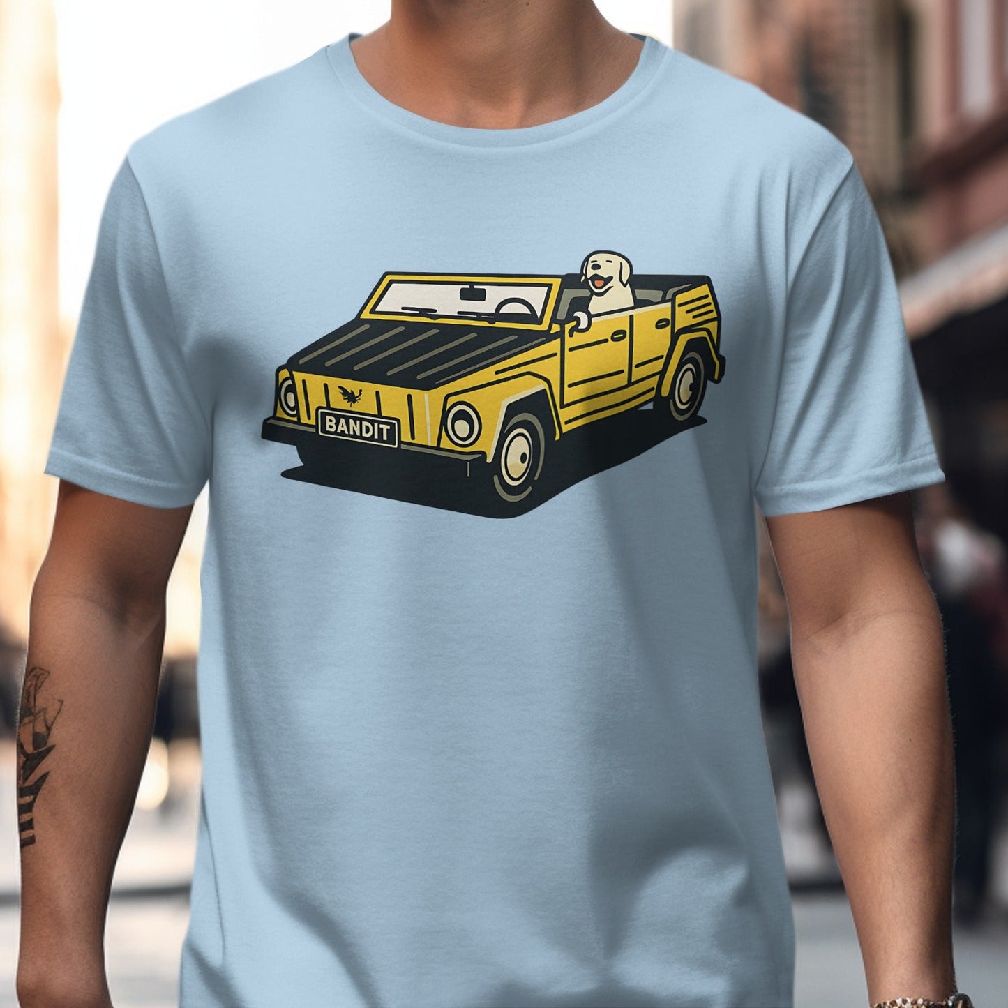 Fun Cartoon Yellow Car Graphic Design T-Shirt product type