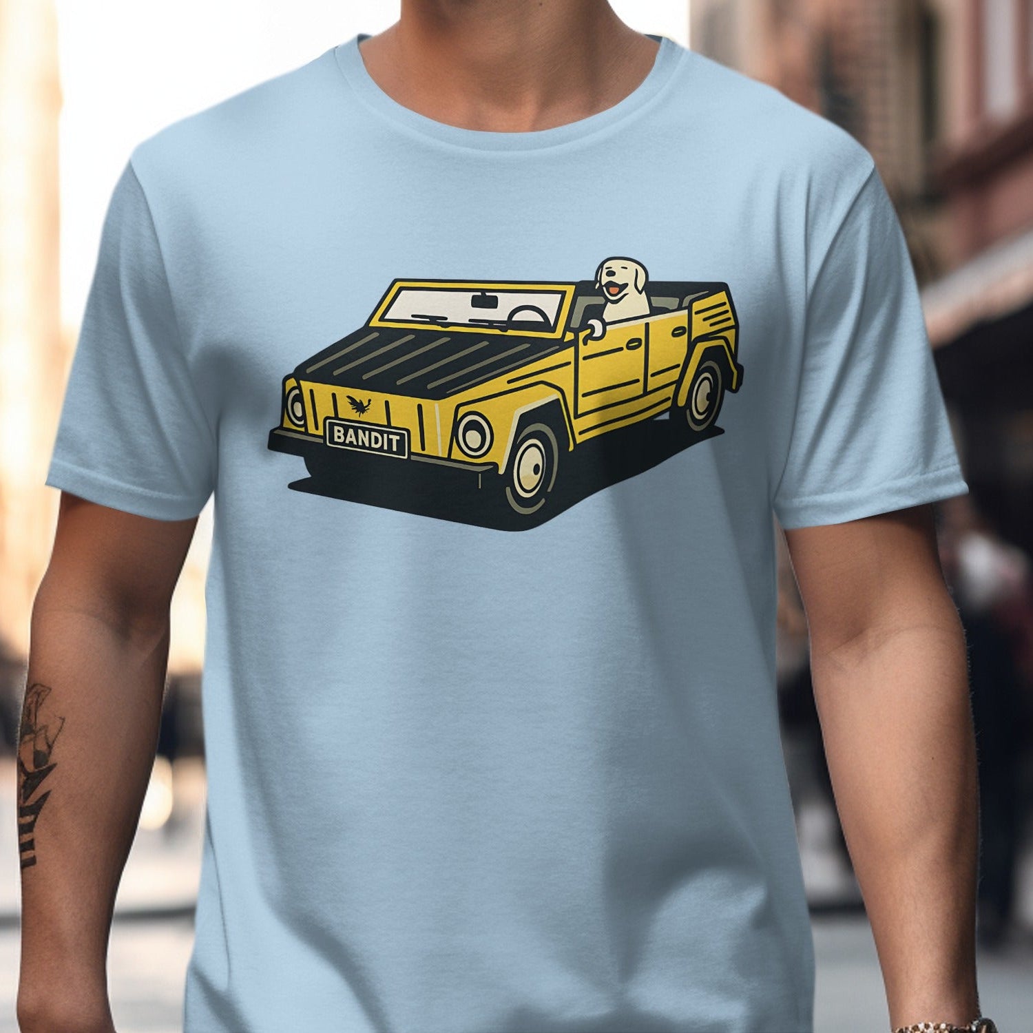 Fun Cartoon Yellow Car Graphic Design T-Shirt product type