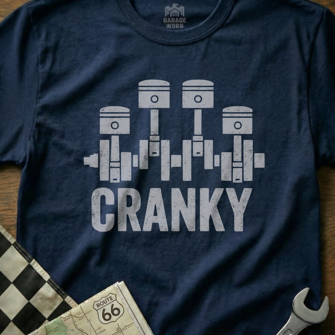 Cranky Graphic Tee with Engine Pistons T-Shirt