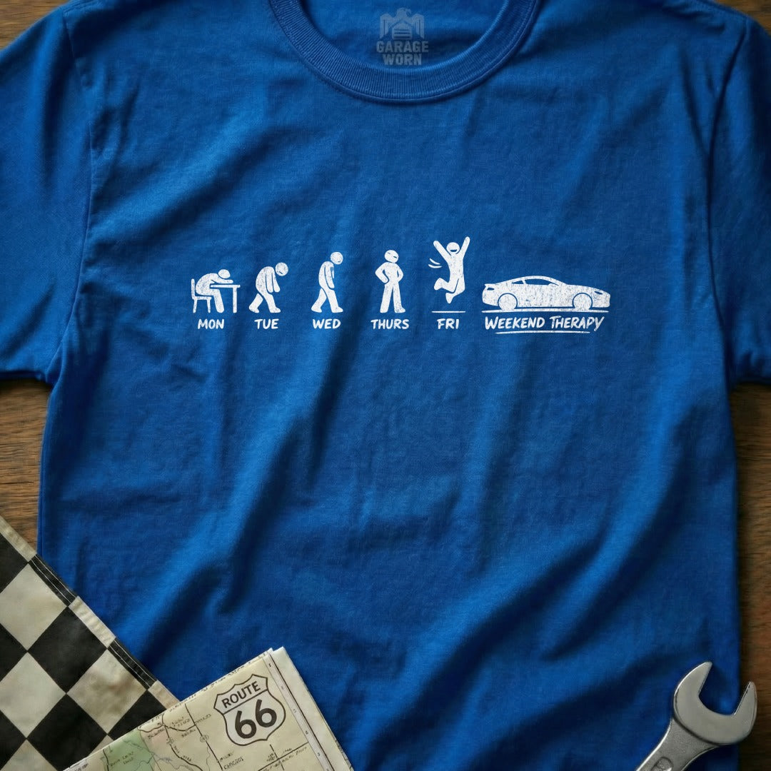 Funny Evolution of Work Week to Weekend Therapy Shirt