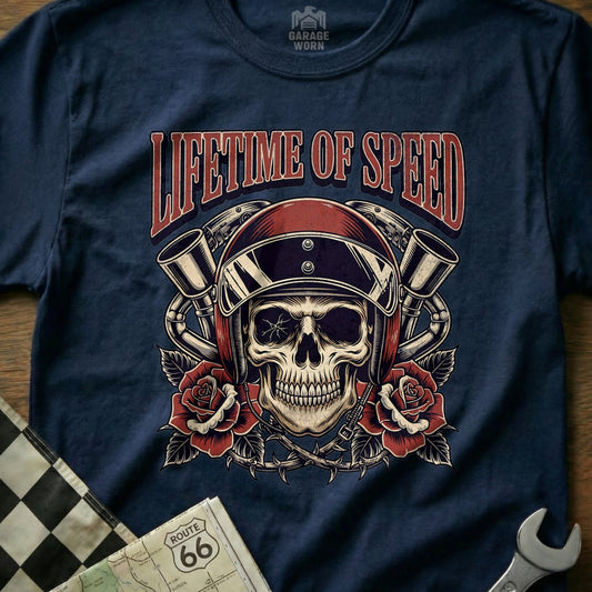 Lifetime of Speed Skull and Roses Graphic Shirt