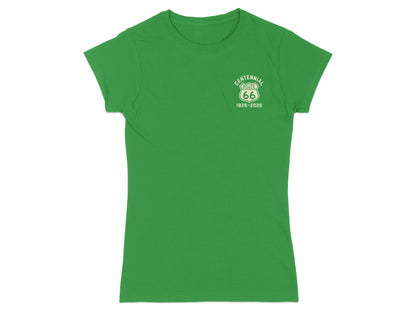 Green t-shirt with white "Centennial Route 66 1926-2026" logo.