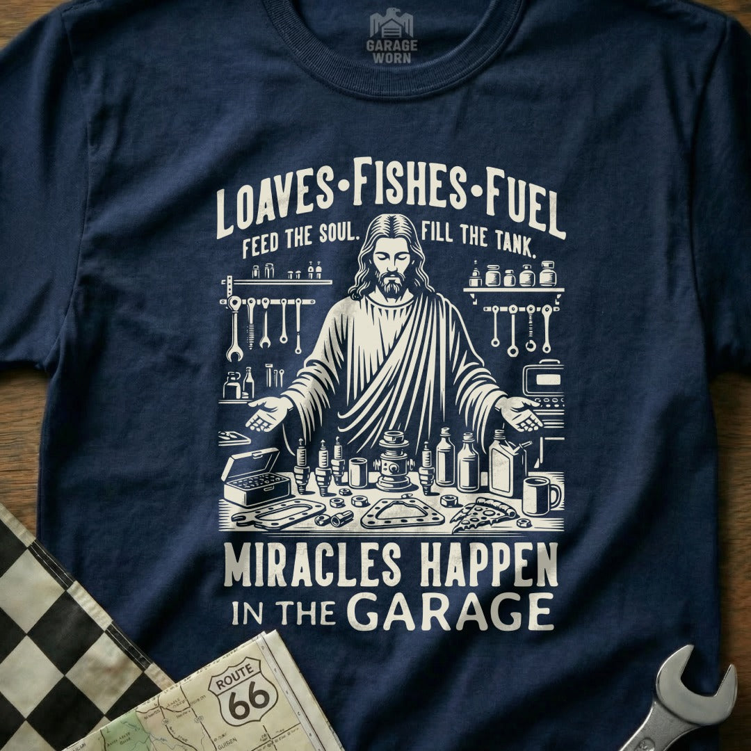 Loaves Fishes Fuel Miracles Happen In The Garage product type