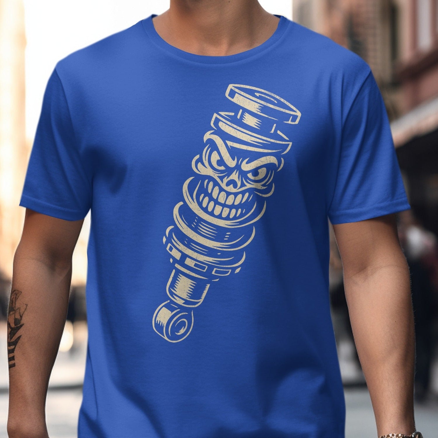 Blue T-shirt with Creative Shock Absorber Design product