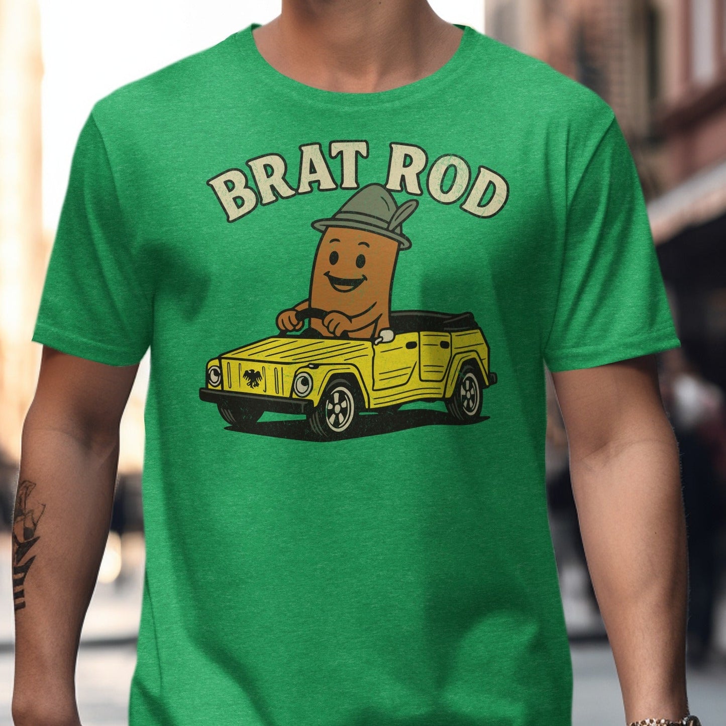 Funny Brat Rod Driving a Classic Car Graphic T-Shirt Product