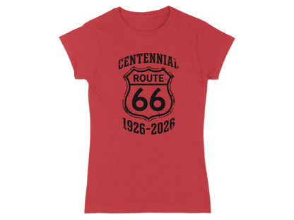 Red t-shirt with Centennial Route 66 1926-2026 graphic.