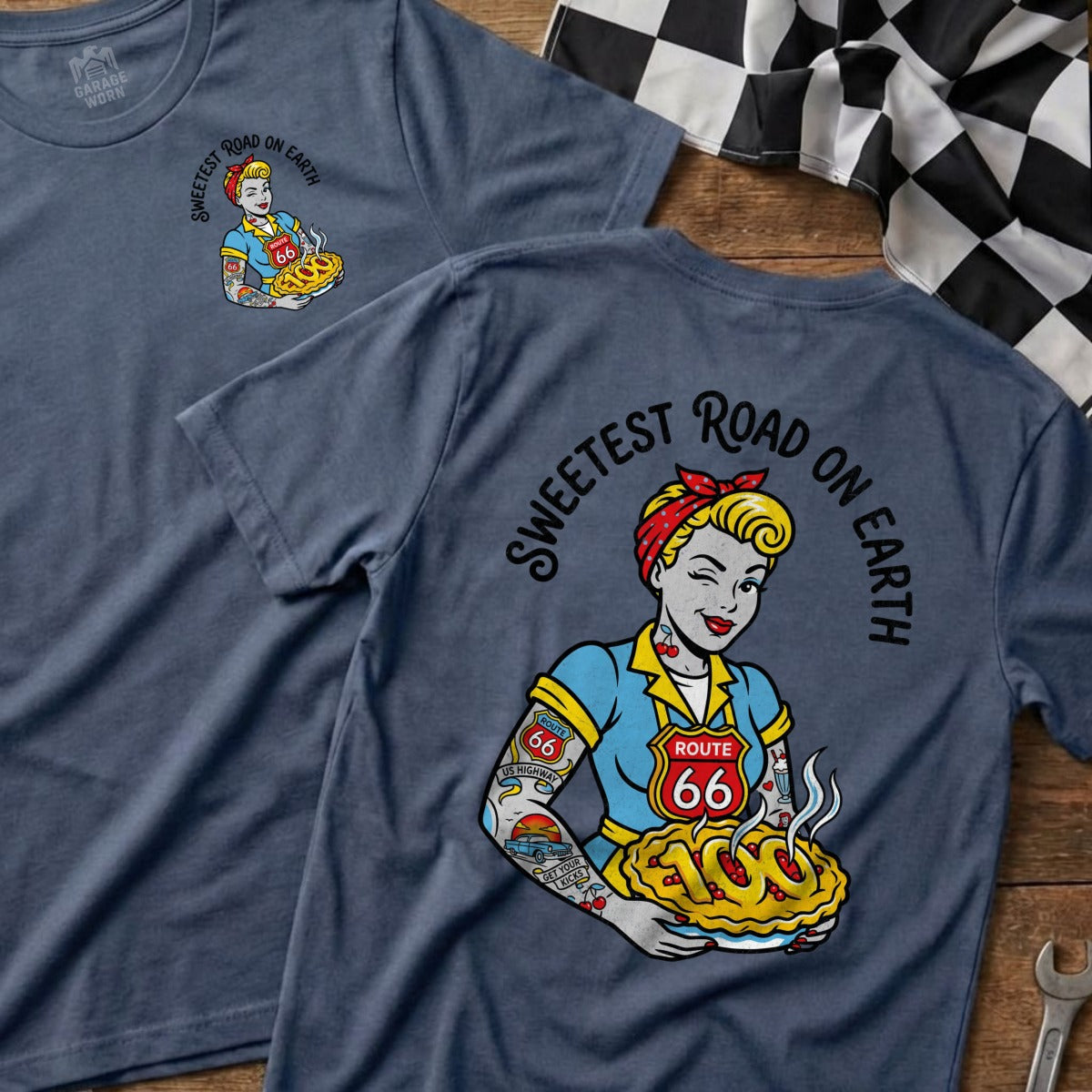 Route 66 Sweetest Road On Earth Pinup Woman T-Shirt product type