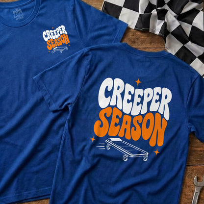 Blue t-shirts with "Creeper Season" text and a creeper graphic.