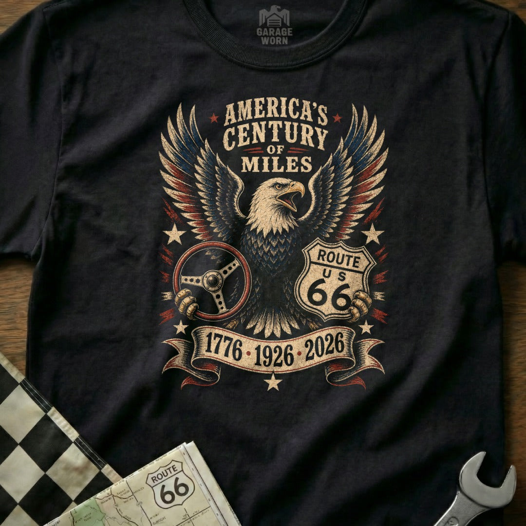 America's Century of Miles Route 66 eagle graphic t-shirt.