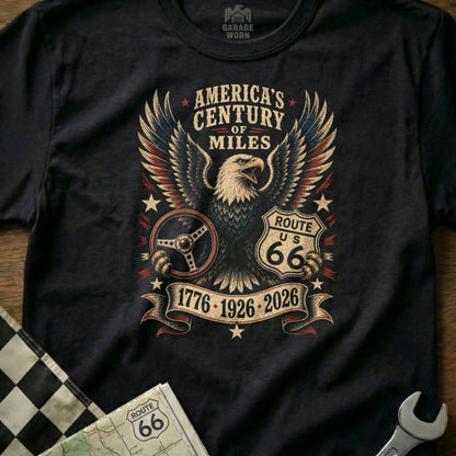 America's Century of Miles Route 66 eagle graphic t-shirt.
