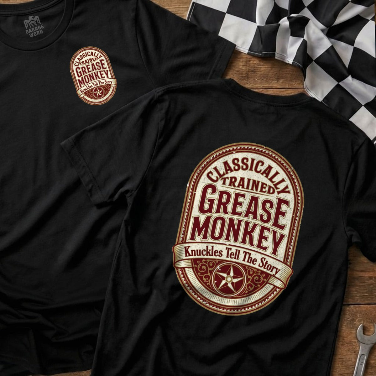 Black t-shirts with "Classically Trained Grease Monkey" logo on back.