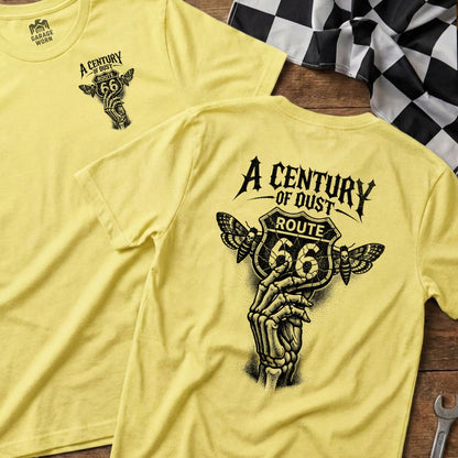 Yellow Route 66 Skull Hand Moths A Century OF Dust T-Shirt