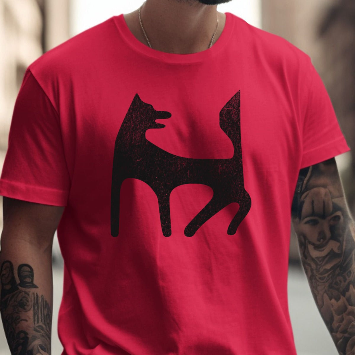 Bold Red Graphic Tee with Stylish Dog Design T-Shirt