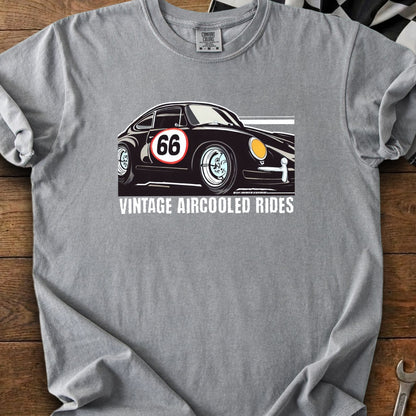 Gray t-shirt with black car graphic and "VINTAGE AIRCOOLED RIDES" text.