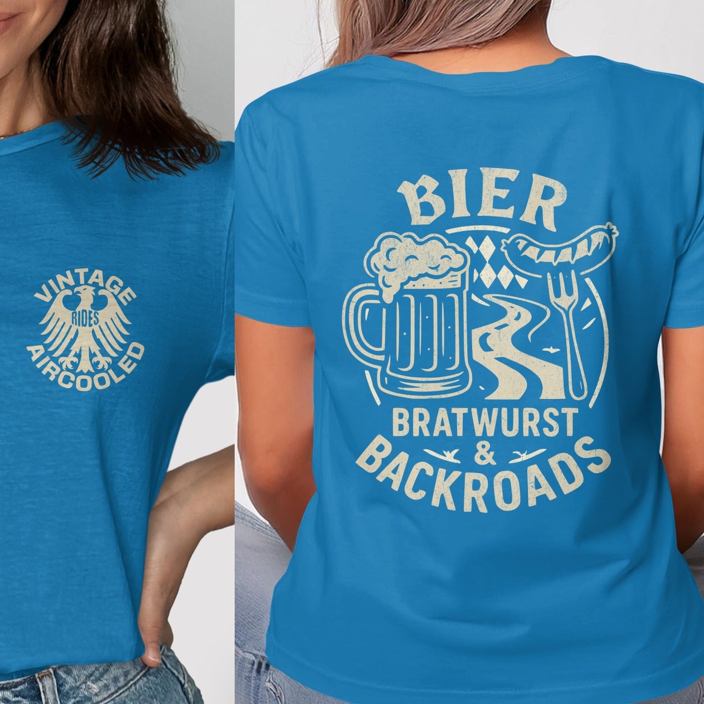 Vintage Aircooled Bier Bratwurst and Backroads shirt
