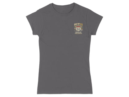Dark gray t-shirt with "Route 66 Centennial" and "Road Trip 2026" graphic.