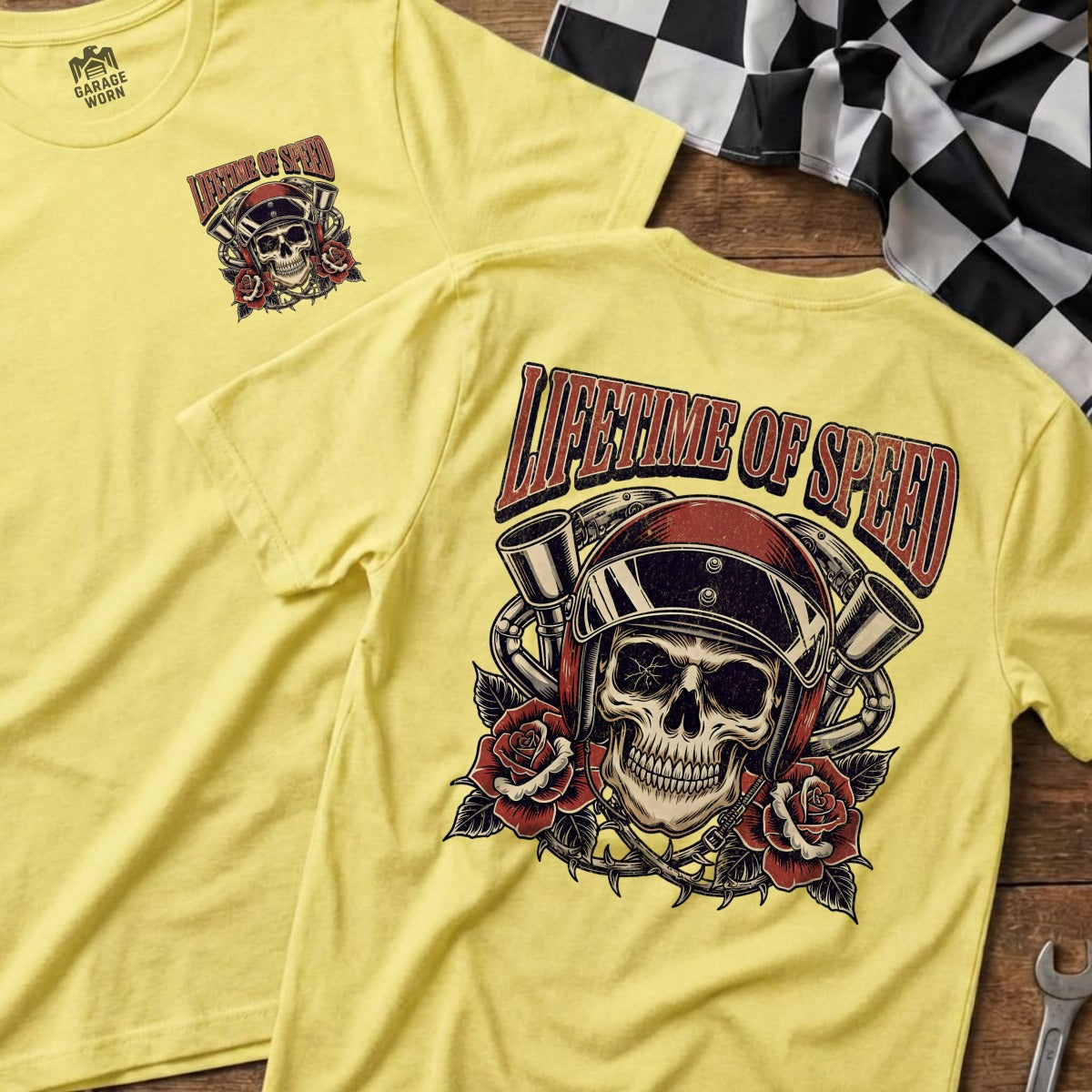 Lifetime of Speed Skull and Roses Graphic Shirt